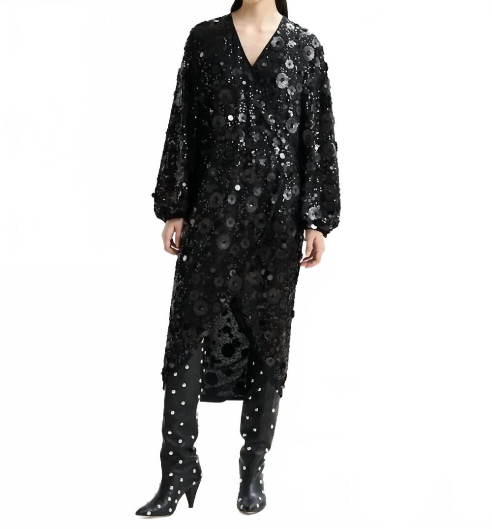 NEW ESSENTIEL ANTWERP ishine sequin wrap dress in black